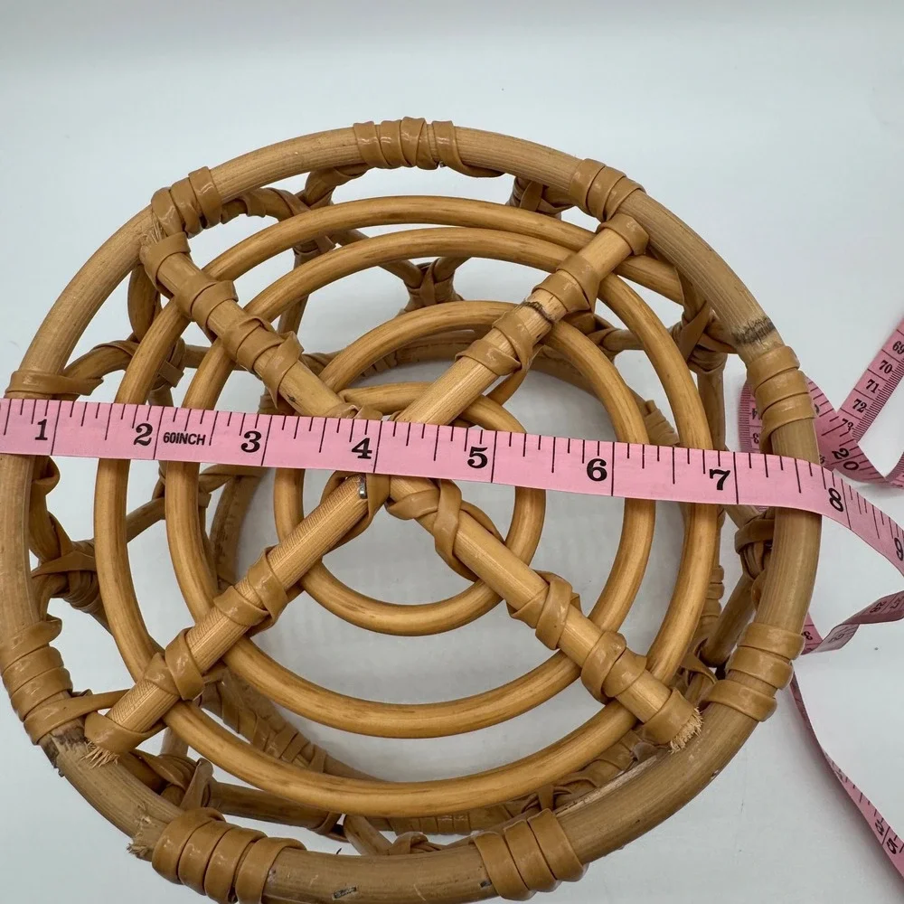 Vintage 1970s Rattan Plant Pot Basket Holder Openwork Boho Planter 8x6